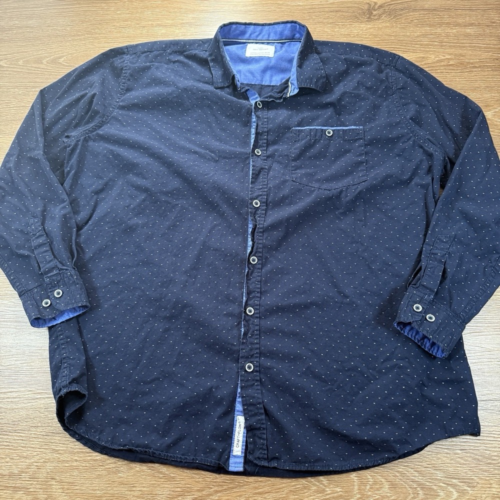 Craft + Flow Men's 2XL Navy Arrow Print Long Sleeve Button Down Shirt Casual